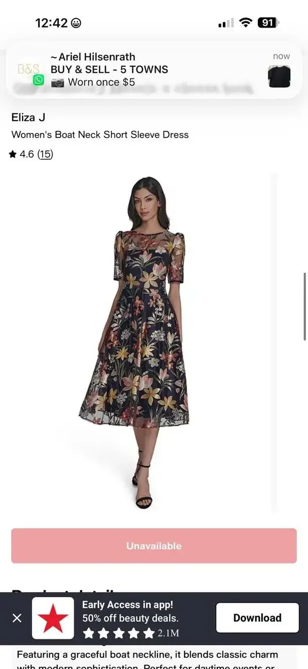 Eliza J Floral Embroidered Mesh Short Sleeve Dress size 4 boat neck flowers